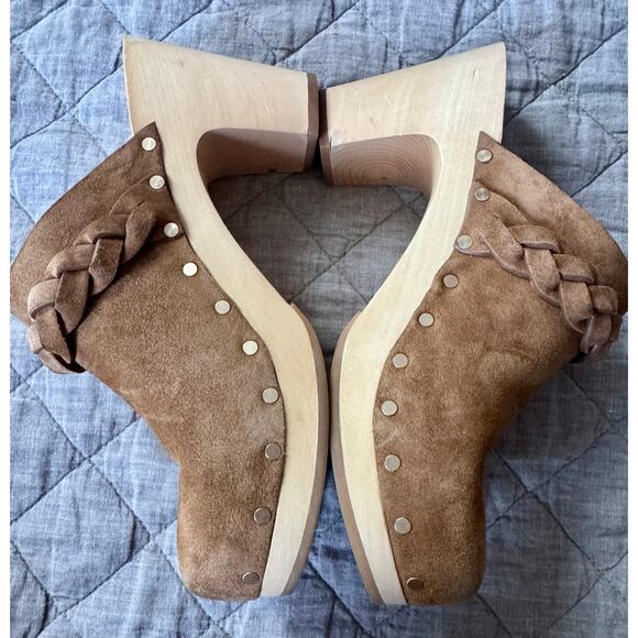 Loeffler Randall Merrill Braided Tan Suede High Heel Wood Clogs 8 M - Picture 4 of 7